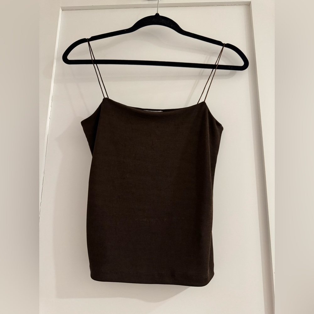 H&M Brown Cami Top Minimalist Thin Strap Tank Chocolate Brown Size 4